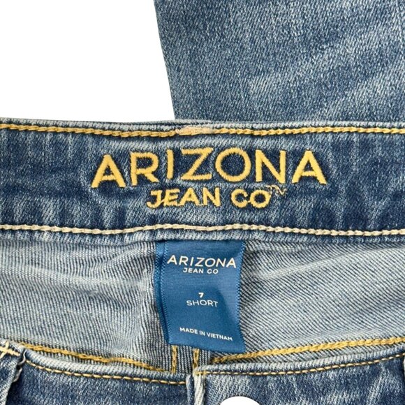 Arizona Jean Co. Womens Flared Leg Blue Denim Jeans Size 7 Short Western - Picture 3 of 13